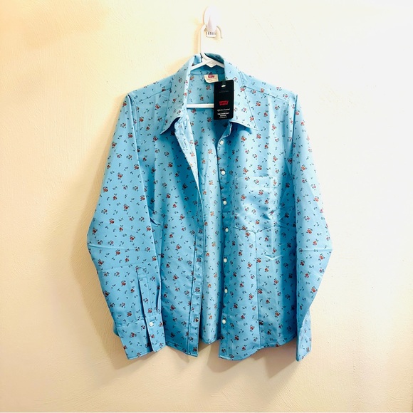 Levi’s Button Down Floral Shirt Top Everyday Silky Timeless Blouse - Picture 4 of 14